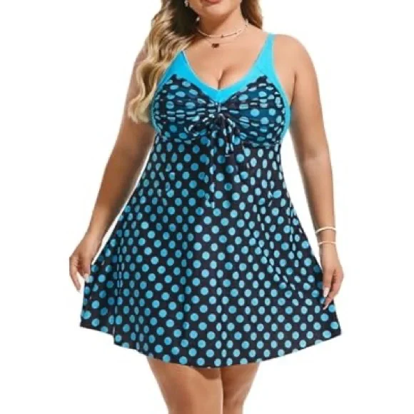 NWT - Hanna Nikole Women's Two Piece Swim Dress Plus Size Tummy Control - Picture 5 of 7